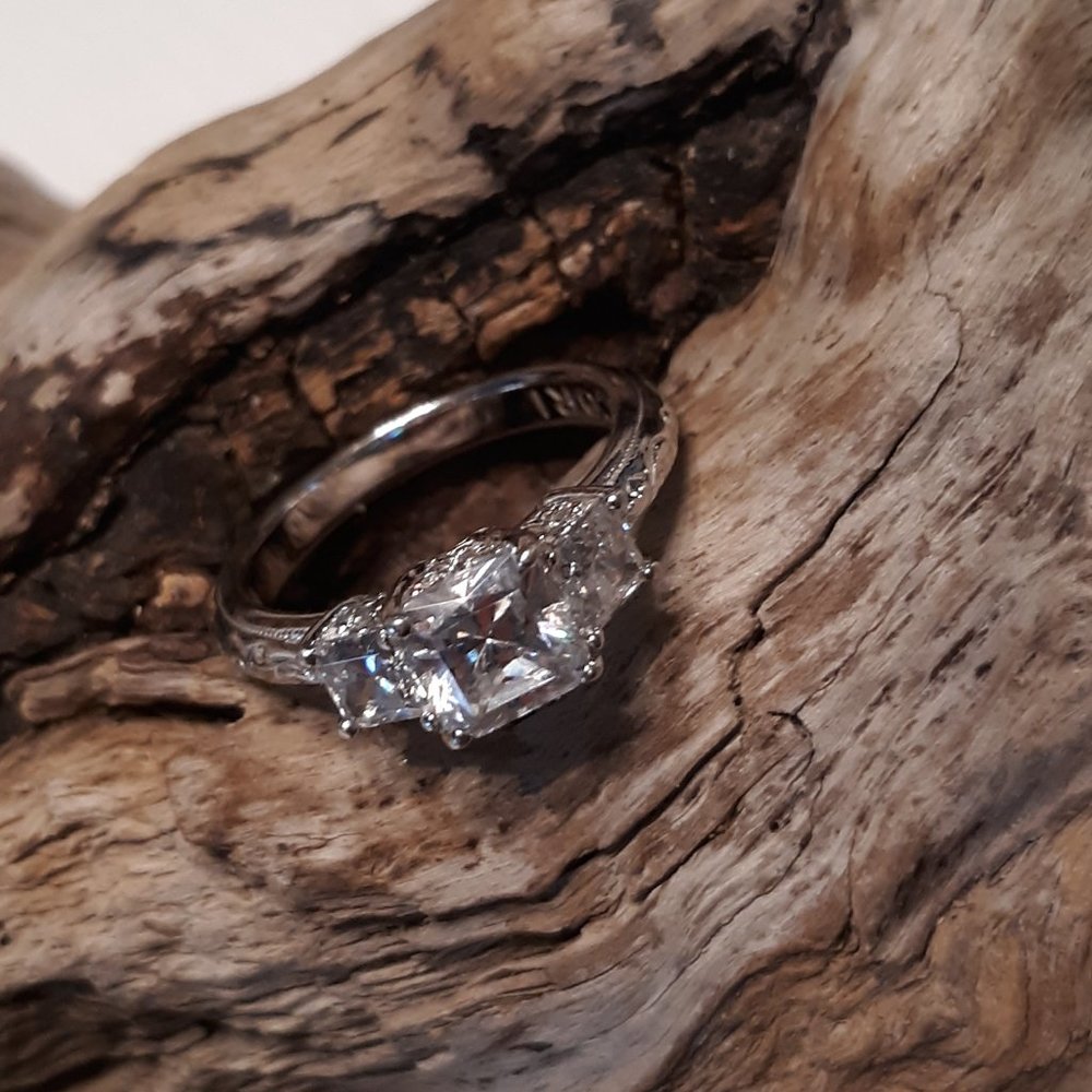COPY - Tacori Platinum Clad Sterling Silver Diamonique CZ Three Stone…